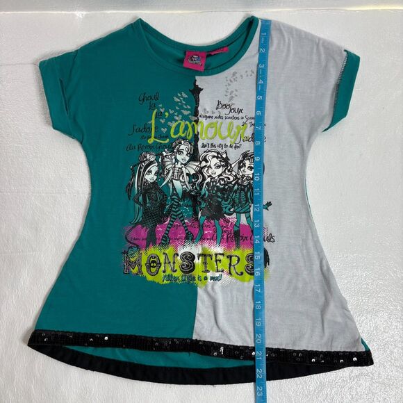 Monster High Girls Printed Rolled Cuff Top Glitter Accents Size 7-8 - Picture 9 of 10